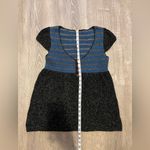 Free People  Wool Blend Top Short Sleeve Womens M Blue Black Gray Stripes Boho Photo 1