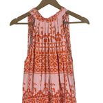 NWT Halter Mini Dress Womens M Orange Geometric Print Ruffle Boho Hippie Western Size M Photo 3