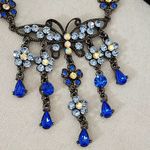 Gunmetal Silver w/ Blue and AB Crystal Stones Butterfly Necklace Earrings Set Photo 3