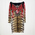Roberto Cavalli  Red and Black Long Sleeve Silk Dress Photo 7