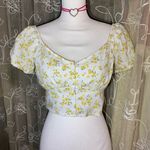 Hollister  White and Yellow Floral Puff Sleeve Crop Top Photo 0