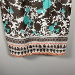 Robbie Bee Brown Teal Floral Print Beaded Neckline Cotton Dress Size 8 Beach Photo 2