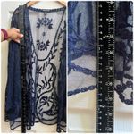 Nina Leonard  Floral Embroidered Mesh 3/4 Sleeves Open Duster Cardigan Large Photo 4