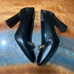 Tory Burch Jessa Pumps Black leather Heels Gold Horse bit Detail square heel Photo 6