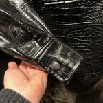 Open Edit  Croc Texture Faux Leather Shirt Jacket, Black, Size S Photo 3