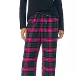 Ralph Lauren Lauren NWT 2 Piece Black Knit Top Pink Plaid Long Pant Pajamas Set Photo 0