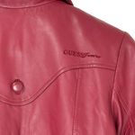 Guess Vintage Y2K  100% Leather Deep Red Burgundy Bomber Jacket Knit Trim Size XS Photo 8