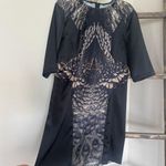 All Saints Plated Paradise Satin Sheath Mini Black Dress Peacock Feather Photo 4