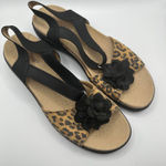 Hottie England Leopard Print Flower Accent Comfort Slingback Sandals US 11 Tan Photo 0