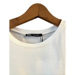 ZARA Trimmed T-Shirt White Top Gold Black Knit Cap Sleeve Ruffle Crew Neck Small Photo 6