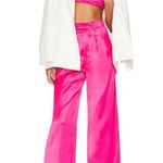 Lovers + Friends Barbie Pink Satin Wide Leg Pant XS Trouser High Rise $198 NEW Photo 3