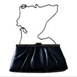 Gunne Sax  Black Pleated Leather Evening Clutch With Silver Chain Photo 7