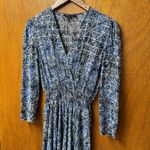 Maje  Rayemik Printed Midi Dress 3/4 Sleeves V-Neck Pullover Geometric Blue EU 38 Photo 6
