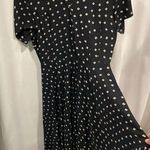 DKNY Vintage 80’s-90’s black silk midi short sleeve button front dress polka squares Photo 0
