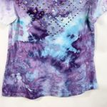 Crystal Kobe Medium Top Handmade Tie Dye Studded V Neck Tee Purple Blue 643 Photo 5