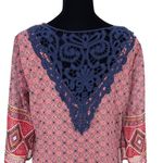 As You Wish As U Wish Womens Agryle‎ Pattern Dress Lace Back 3/4 Sleeve Ruffle Red Medium Photo 3