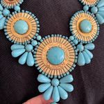 Vintage Necklace Gold & Turquoise Statement Medallion Bib Costume Jewelry Large Photo 1
