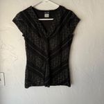 Paper Dolls Paper Doll Black Lace Gold Y2k V Neck Cap Slv Top Office Siren Going out Grunge Photo 1