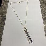 Women’s Costume Necklace Gold Tone Chain Pink Rhinestone Noon Charm Brown Fringe Photo 1