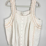 Jennifer Grace  Eyelet Sleeveless Smocked Tunic Tank Ecru Sz XL NWT Babydoll Boho Photo 0