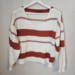 SheIn Sweater V-Neck Knit Striped White Orange Business Casual Neutral Trendy Photo 0