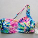 SO  Pink Multi One Shoulder Padded Tie Dye Swim Bra Beach  Bikini Top L Large Photo 0