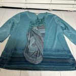 One World Blue Knit Top with Scarf Size PM Photo 3