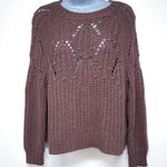 American Eagle  Crochet Cutout Chunky Knit Mauve Slouchy Oversized Sweater Top Photo 0