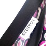 Studio I Purple Black Trim Printed Midi Formal V Neck Short Sleeve Dress Size 6 Photo 4