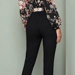 SheIn Black Floral Print Tie Waist Jumpsuit Photo 4