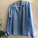 1950s vintage baby blue light polka dot long sleeve pleated shoulder button down romantic victorian era shirt Size 10 Photo 0