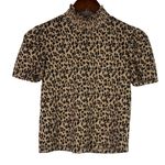 ZARA  Leopard Print Lightweight Ruffled Turtle Neck Short Sleeve M Brown Black Photo 0