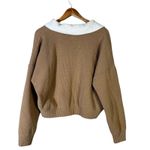 Abercrombie & Fitch Contrast Collar Polo Sweater Womens L Tan White Preppy Chic Photo 3