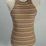 1. State Striped Yellow Halter Style Neck Ribbed Tank Top Size Medium Photo 0