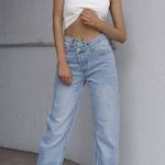 Princess Polly Holly Asymmetric Straight Leg Jean in Light Wash Denim Photo 0