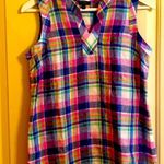 Talbots Linen Tank Top Vest Madras Plaid Pink Blue Size P Photo 0