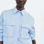 ZARA  Blue & White Striped Boxy Cropped Top Women's Medium Coastal Nautical Photo 0