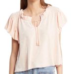 Free People Terese Velvet Blouse Pale Pink Ruffle Neck Long Sleeve Top S Photo 0