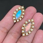 Vintage TARA Signed AB Crystal Aurora Borealis Marquis Navette Clip On Earrings Photo 2