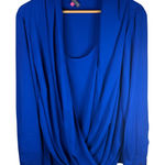 Vince Camuto  3X Royal Blue Draped Front Long Sleeve Blouse Top Plus Size 3X Photo 0