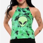 Hot Topic Alien Tie-Dye Halter Top Womens M Green Allergic To Humans Rave Kawaii Photo 0