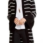 Chaser  White Navy Blue Longline Knit Hooded Belted Cardigan Duster Sweater M Photo 0