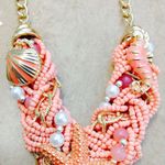 Gold Tone Coral Bead Starfish Beach Necklace Pink Photo 1