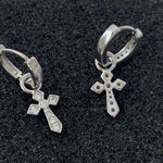 CZ Cross Dangle Drop Earrings for Men Women,Streetwear Punk Hip Hop Unisex Style Silver Photo 2