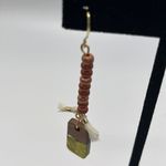 Gold Tone Beaded Tassel Earth Tone Rectangular Charm Boho Earrings Photo 2