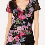 INC New  Animal Print Mesh Ruched V-Neck Short Sleeve Shirt Brown Black Photo 15