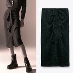 ZARA  Animal Print Black and Green Midi Skirt, Color Black/ Green, Size S, NWT Photo 1