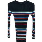 Parker New York Bruna Knit Dress Black Stripe Bodycon Crewneck Flare Hem XS Photo 13