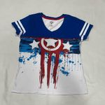Marvel  Captain America Graphic Tee Women’s Size Large Red White Blue Stars Photo 0