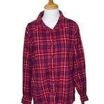 Cabela's  Red Purple Plaid Flannel Long Sleeve Button Down Shirt Size Medium Photo 0